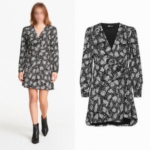 The Kooples Dress Size 8 Black White Floral Butterfly Print Long Sleeve Mini‎